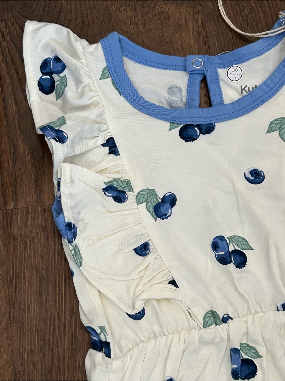 Kyte Short Sleeve Bubble Romper with Ruffles in Blueberry 18-24m - Picture 2 of 7